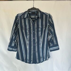 New York & Company Blue Striped Shirt
